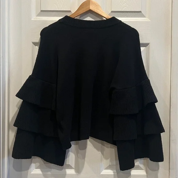 WHO WHAT WEAR Black Ruffle Sleeve Sweater - Picture 5 of 6